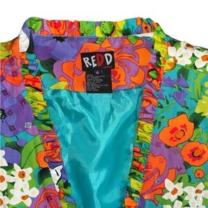 Redd Jeans Floral Jacket Blazer Womens Size 16 Ruffle Sequins Lined Retro
